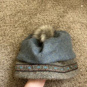 Harris Tweed Bobble Hat Fleece Lined Winter Hat Faux Fur Pompom Unisex Outdoor